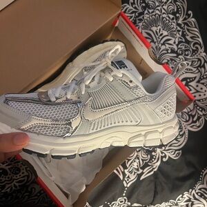 Nike Vomero White and Silver Athletic Sneakers